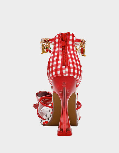 Betsey Johnson MARGRET RED MULTI Women's Strappy Square-Toe Charm Heel