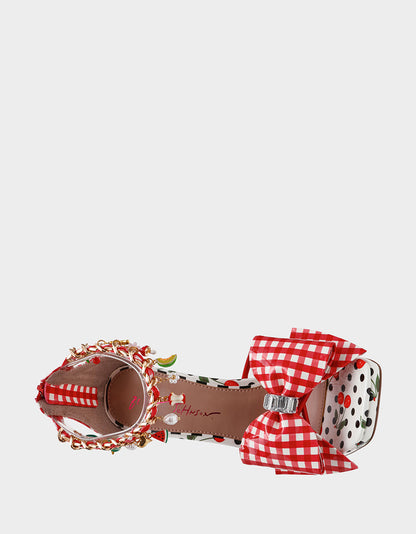 Betsey Johnson MARGRET RED MULTI Women's Strappy Square-Toe Charm Heel