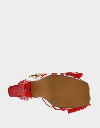 Betsey Johnson MARGRET RED MULTI Women's Strappy Square-Toe Charm Heel