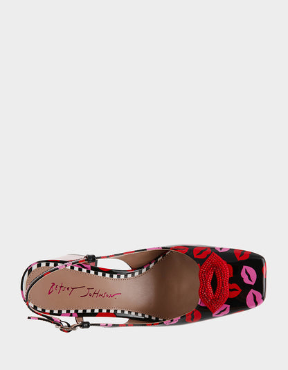 Betsey Johnson ASHHLEY MULTI LIPS Square-Toe Slingback Women's Heel