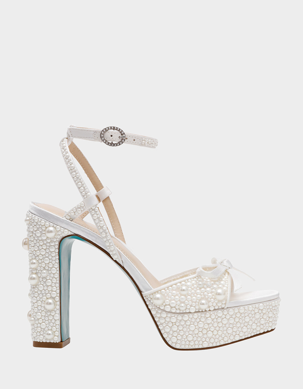 Betsey Johnson ENOLA PEARL Women's Strappy Block Heel Square-Toe Platform Pearl Embellished Women's Heel