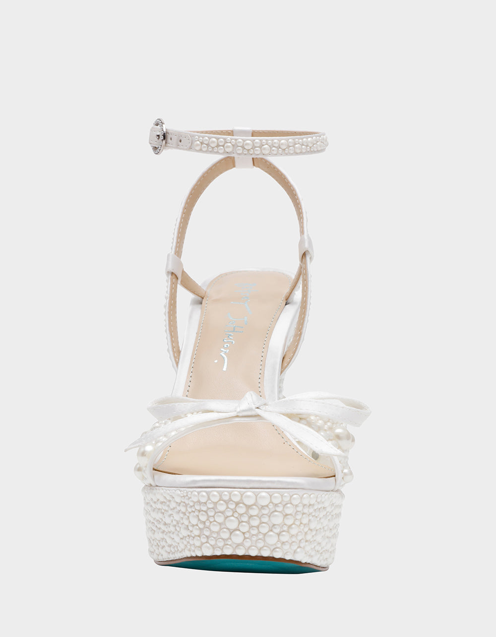 Betsey Johnson ENOLA PEARL Women's Strappy Block Heel Square-Toe Platform Pearl Embellished Women's Heel