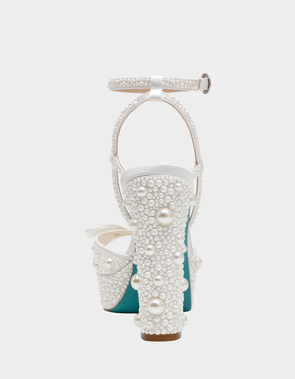 Betsey Johnson ENOLA PEARL Women's Strappy Block Heel Square-Toe Platform Pearl Embellished Women's Heel