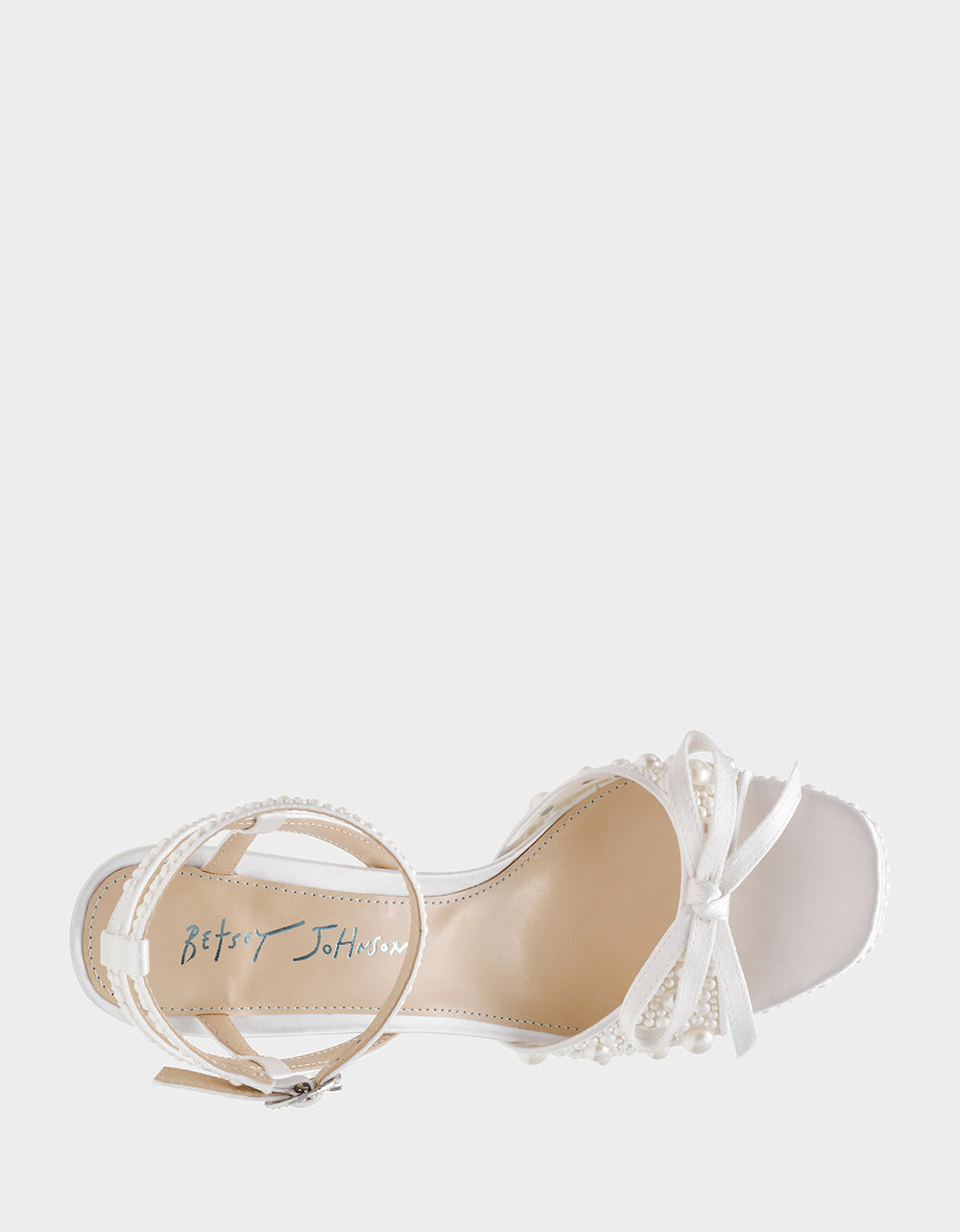 Betsey Johnson ENOLA PEARL Women's Strappy Block Heel Square-Toe Platform Pearl Embellished Women's Heel