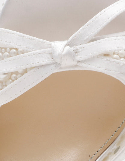 Betsey Johnson ENOLA PEARL Women's Strappy Block Heel Square-Toe Platform Pearl Embellished Women's Heel