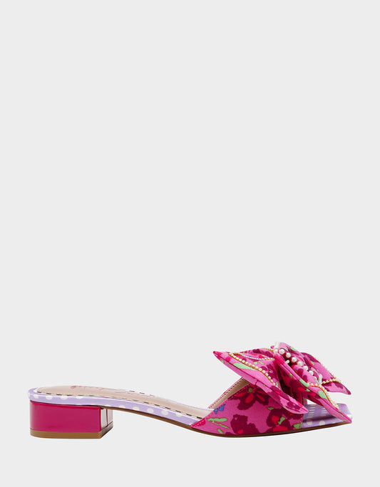 Betsey Johnson GARNET PINK FLORAL Square-Toe Mule Block Heel
