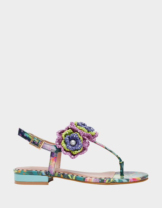 Betsey Johnson CINDII BRIGHT MULTI T-Strap Flat Thong Sandal