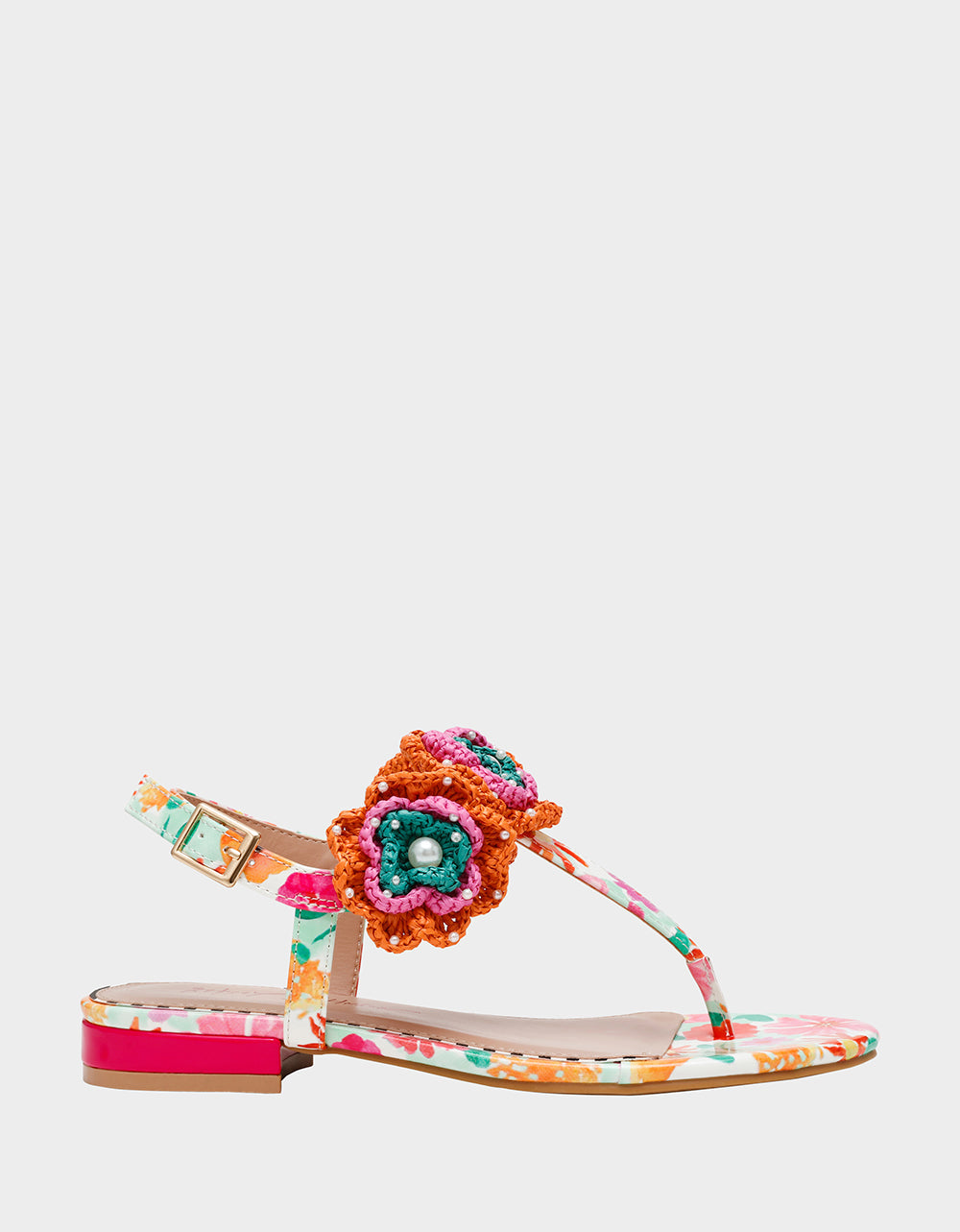 Betsey Johnson CINDII WHITE MULTI T-Strap Flat Thong Sandal