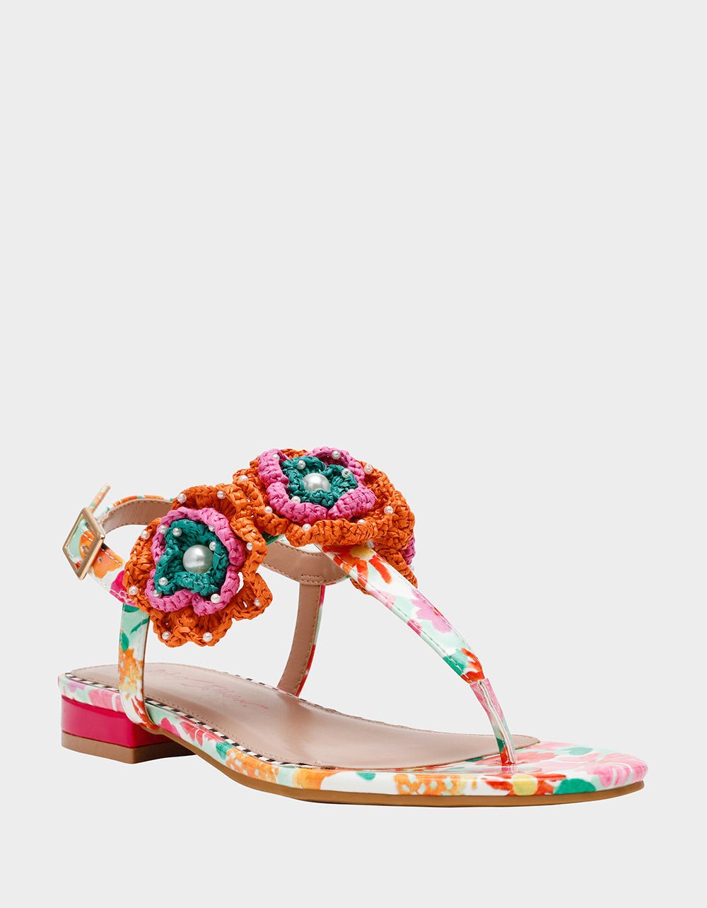 Betsey Johnson CINDII WHITE MULTI T-Strap Flat Thong Sandal