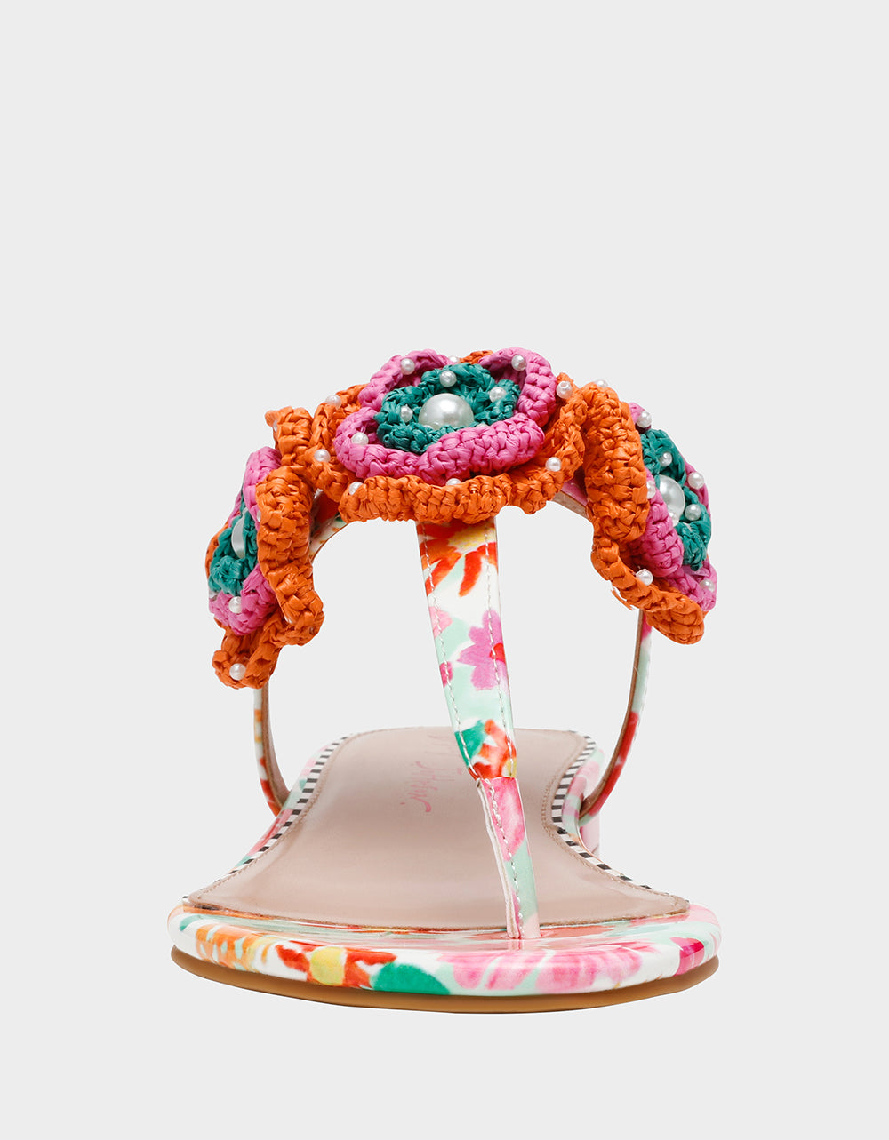 Betsey Johnson CINDII WHITE MULTI T-Strap Flat Thong Sandal