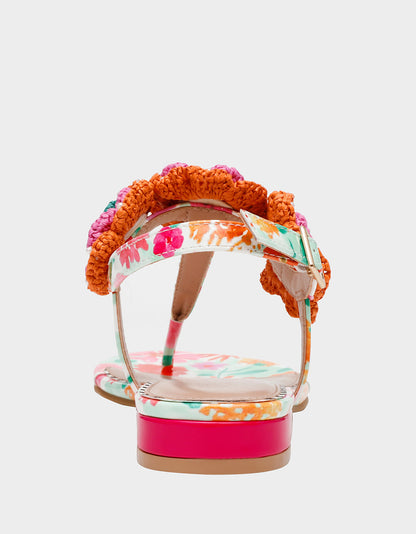 Betsey Johnson CINDII WHITE MULTI T-Strap Flat Thong Sandal