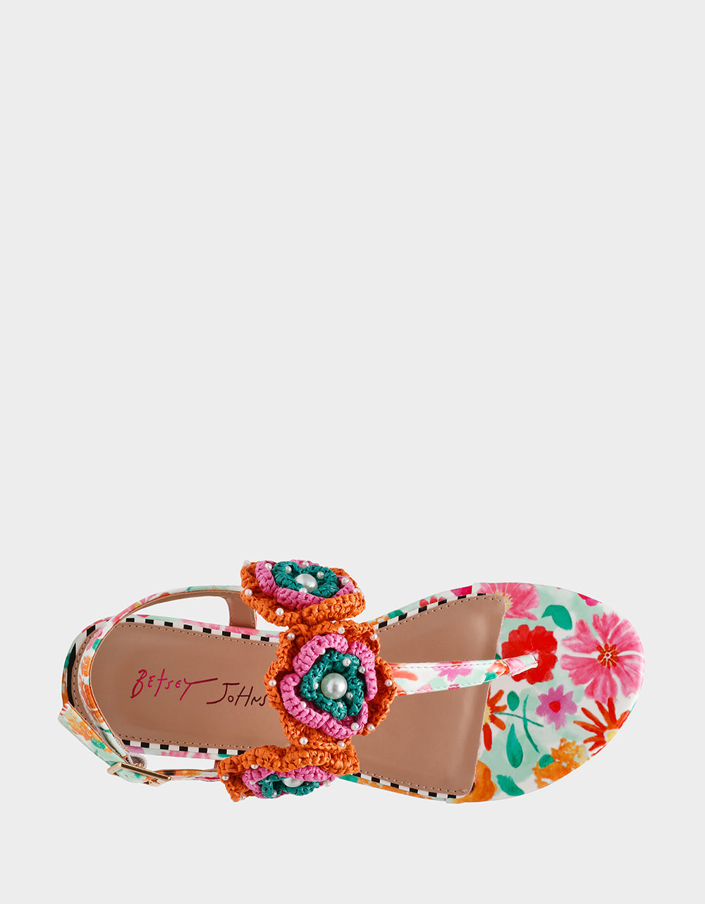 Betsey Johnson CINDII WHITE MULTI T-Strap Flat Thong Sandal