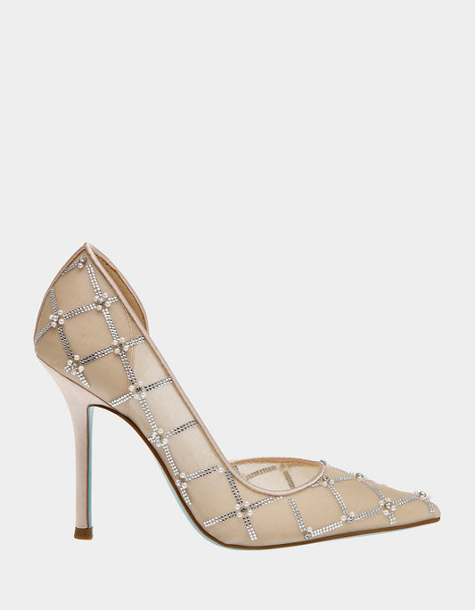 Betsey Johnson CRUZE NUDE Pointed Toe Mesh Heel