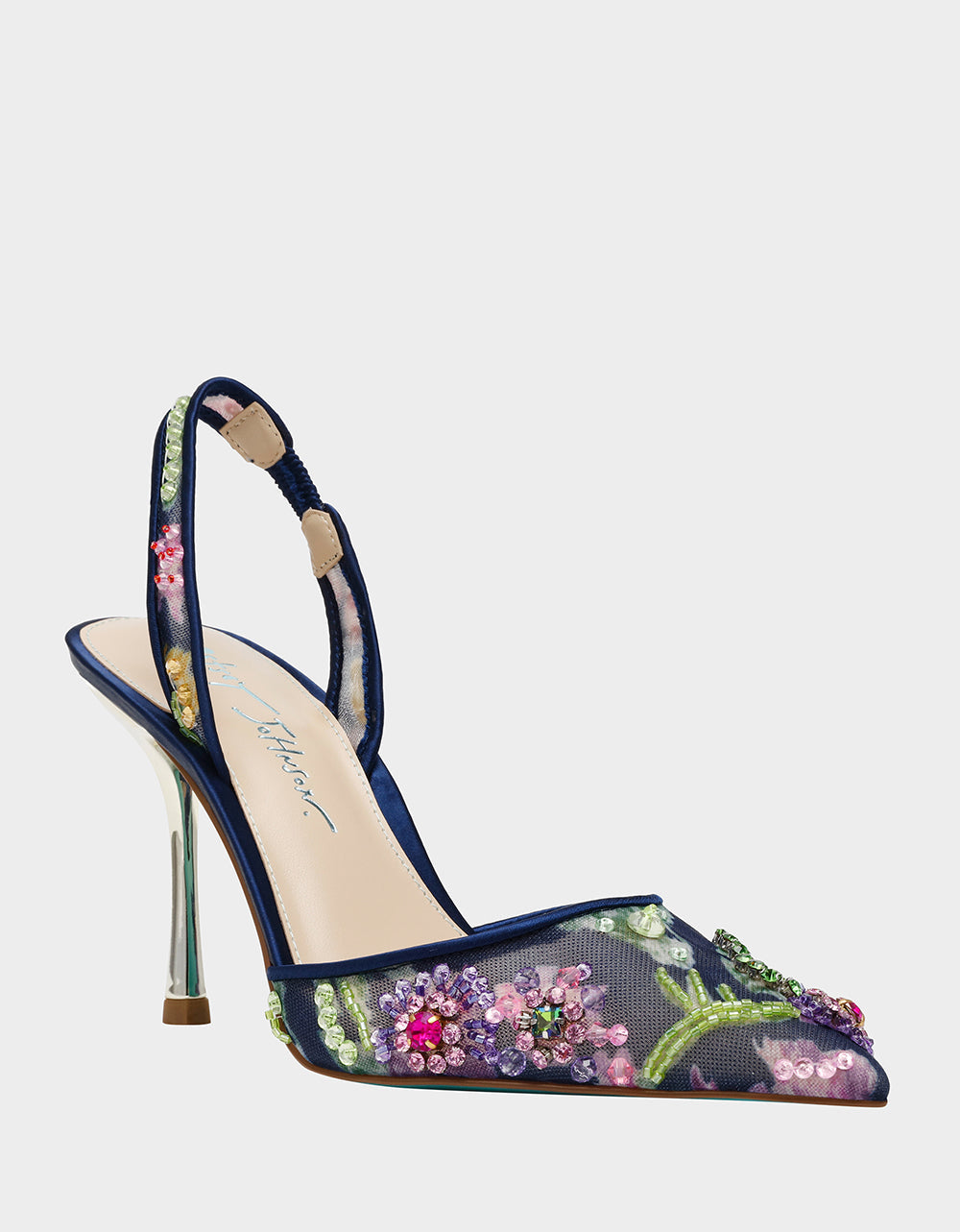 Betsey Johnson VELMA NAVY MULTI Pointed-Toe Stiletto Pump Mesh Heel