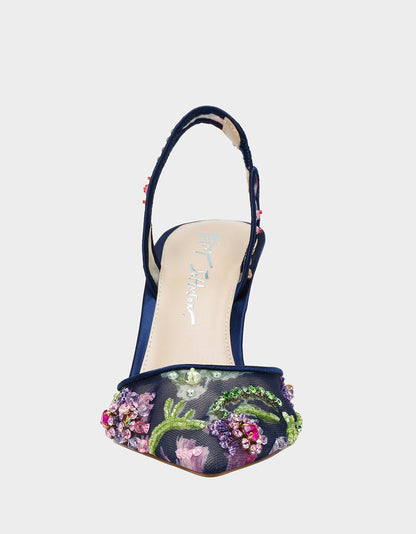 Betsey Johnson VELMA NAVY MULTI Pointed-Toe Stiletto Pump Mesh Heel