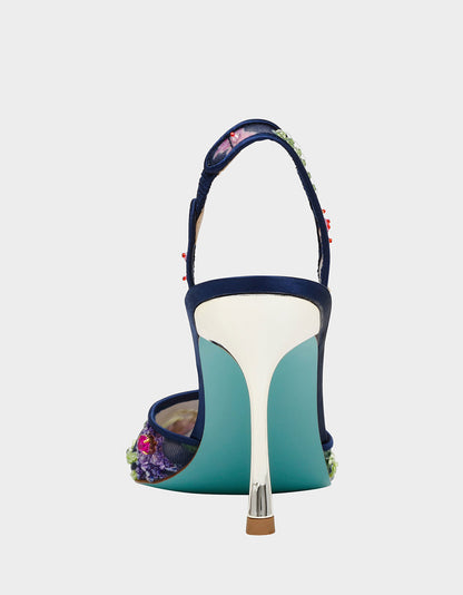 Betsey Johnson VELMA NAVY MULTI Pointed-Toe Stiletto Pump Mesh Heel