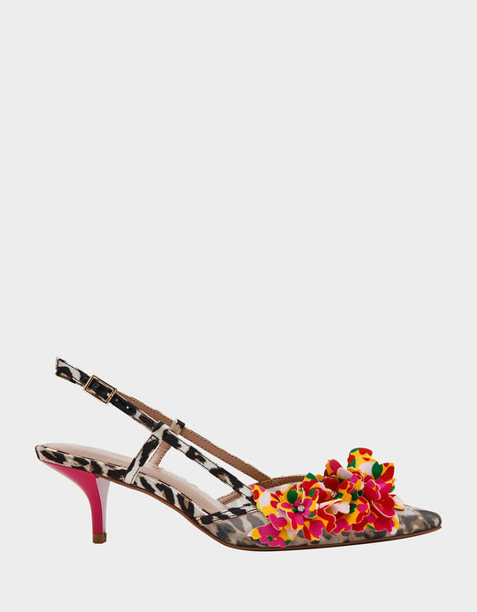 Betsey Johnson BAYLEE LEOPARD MULTI Women's Leopard Floral Slingback Kitten Heel