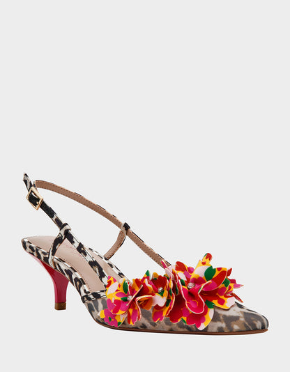 Betsey Johnson BAYLEE LEOPARD MULTI Women's Leopard Floral Slingback Kitten Heel