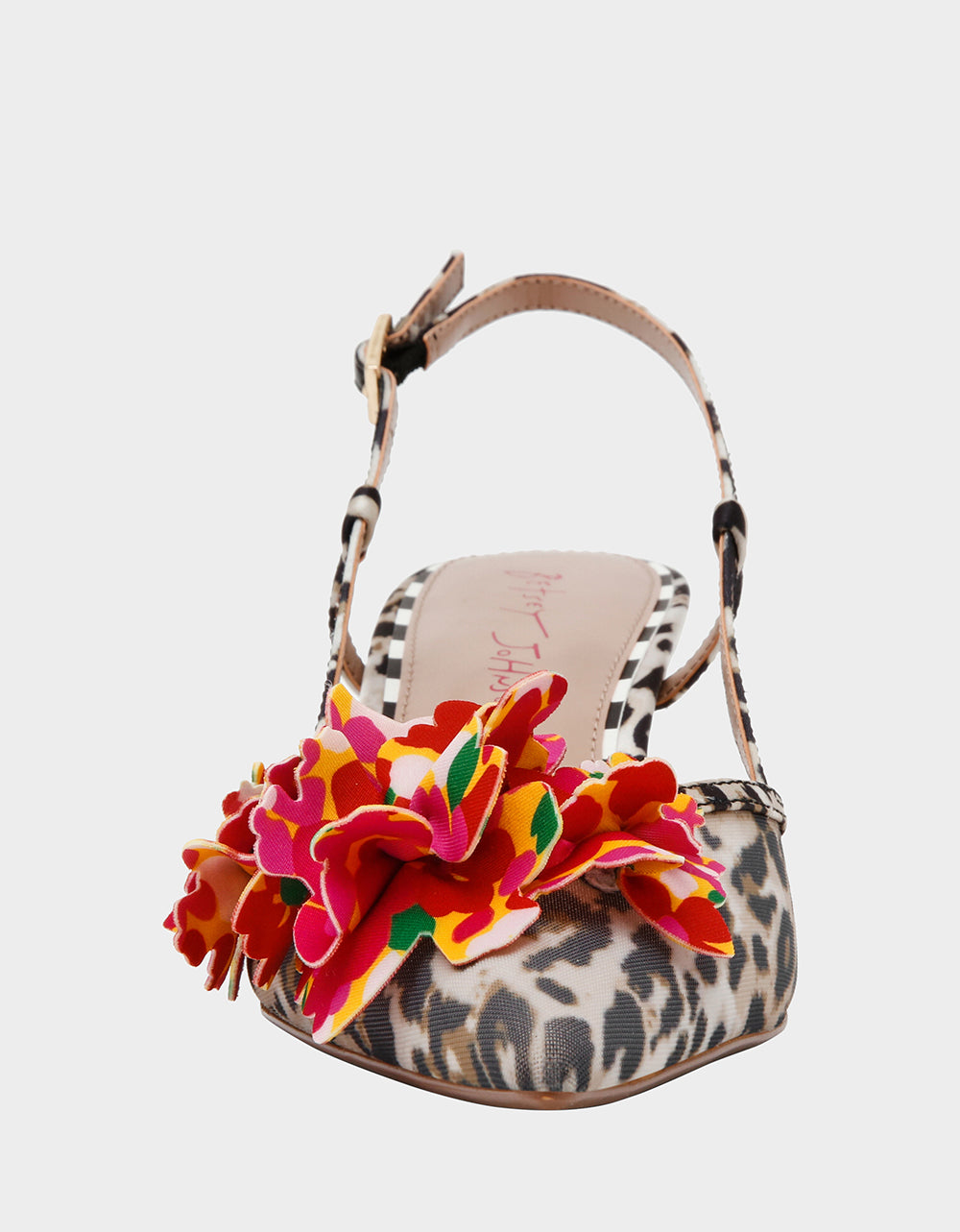 Betsey Johnson BAYLEE LEOPARD MULTI Women's Leopard Floral Slingback Kitten Heel