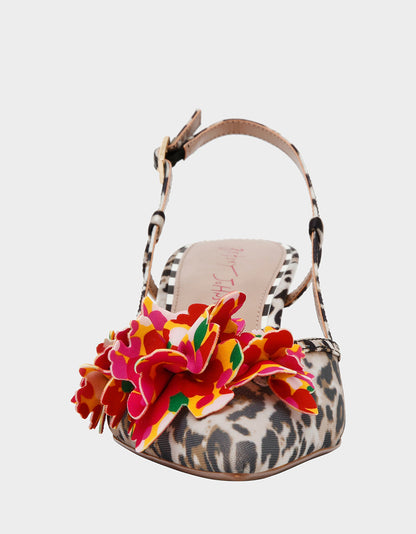 Betsey Johnson BAYLEE LEOPARD MULTI Women's Leopard Floral Slingback Kitten Heel