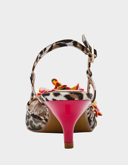 Betsey Johnson BAYLEE LEOPARD MULTI Women's Leopard Floral Slingback Kitten Heel