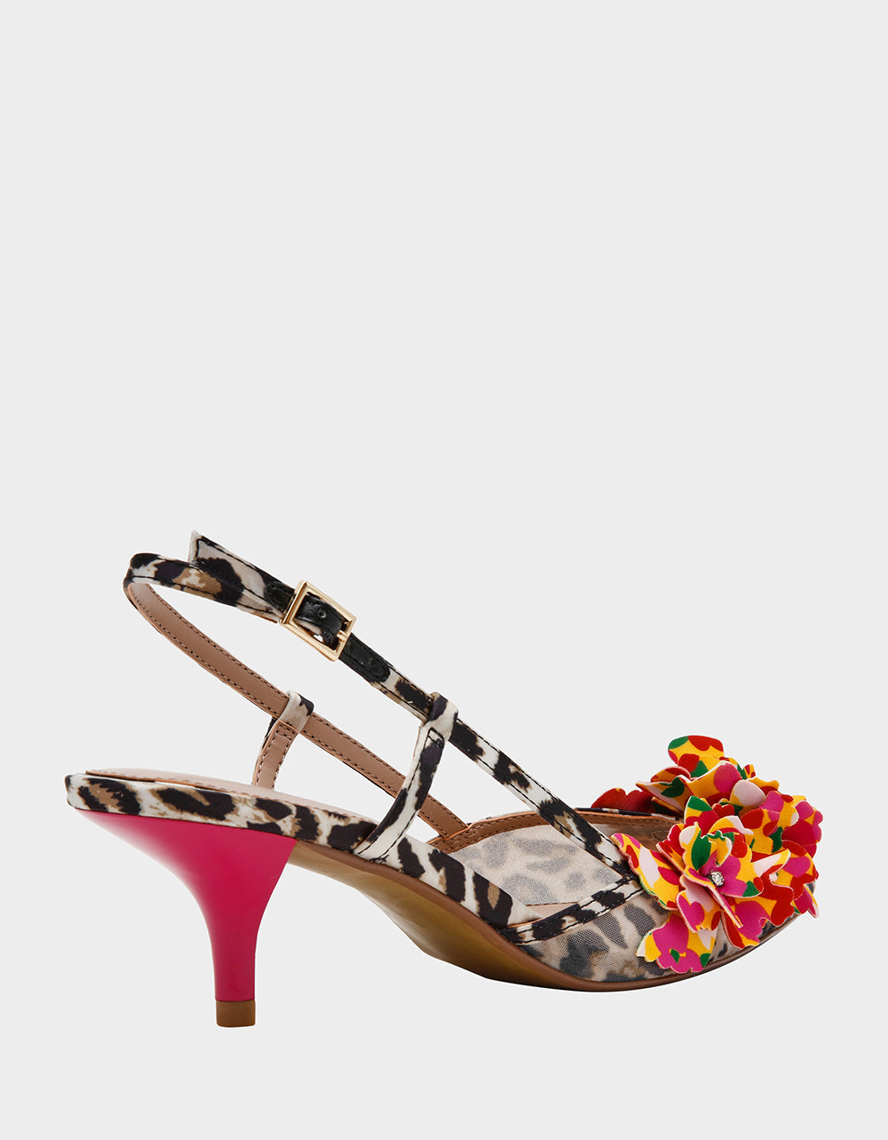 Betsey Johnson BAYLEE LEOPARD MULTI Women's Leopard Floral Slingback Kitten Heel