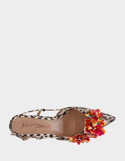 Betsey Johnson BAYLEE LEOPARD MULTI Women's Leopard Floral Slingback Kitten Heel