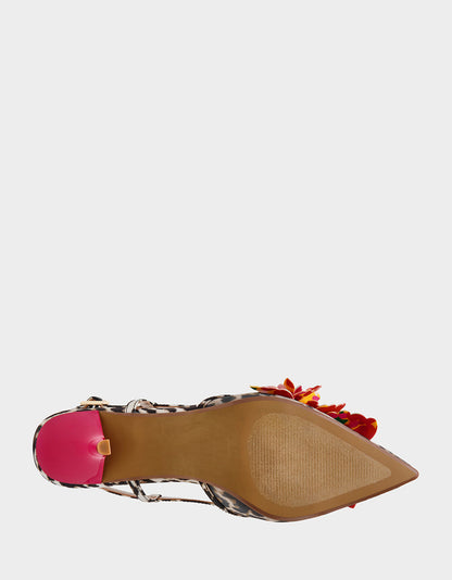 Betsey Johnson BAYLEE LEOPARD MULTI Women's Leopard Floral Slingback Kitten Heel