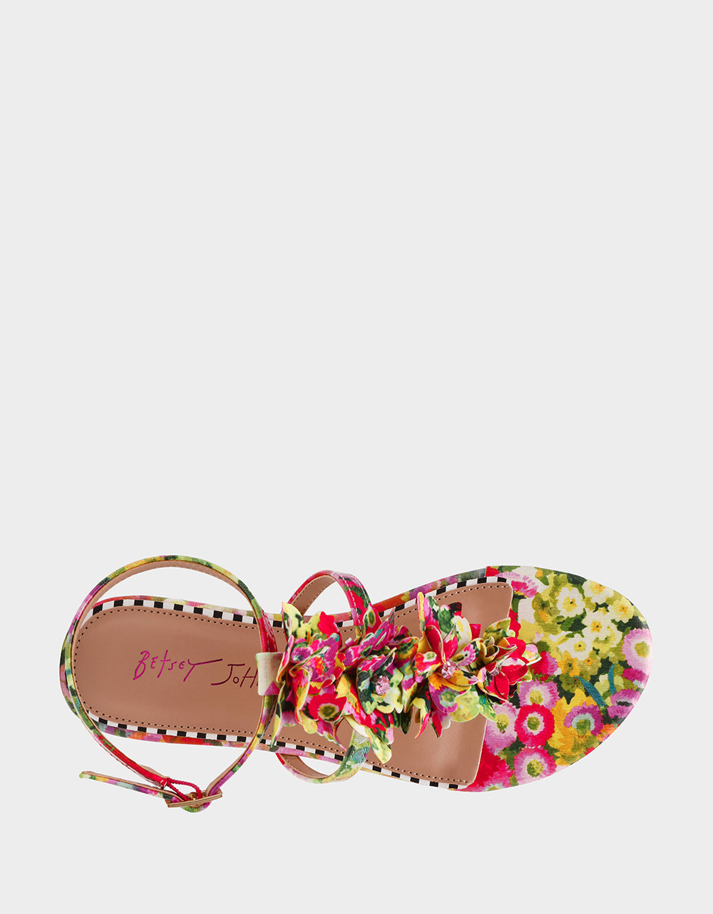 Betsey Johnson KENEDY GREENN FLORAL MULTI Women's Flat Pink and Green Floral Sandal