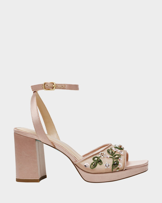 Betsey Johnson KIRRA NUDE Platform Strappy Square-Toe Block Heel