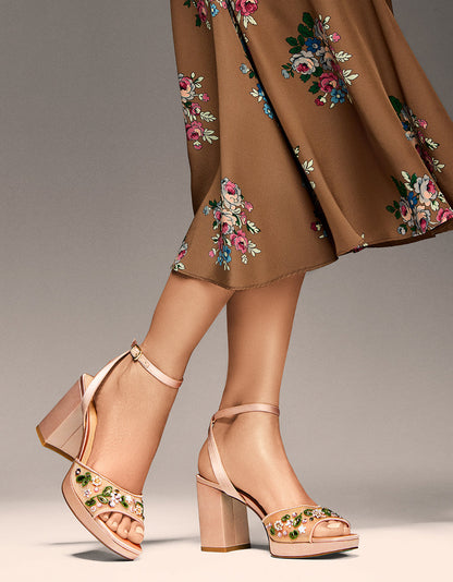 Betsey Johnson KIRRA NUDE Platform Strappy Square-Toe Block Heel