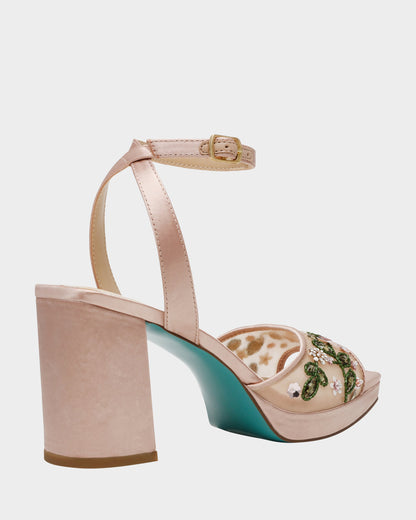 Betsey Johnson KIRRA NUDE Platform Strappy Square-Toe Block Heel