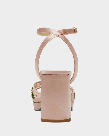 Betsey Johnson KIRRA NUDE Platform Strappy Square-Toe Block Heel