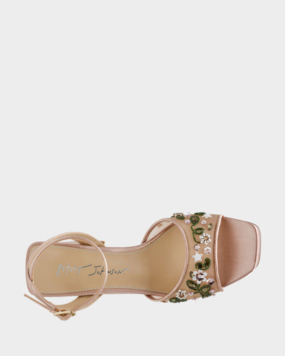 Betsey Johnson KIRRA NUDE Platform Strappy Square-Toe Block Heel