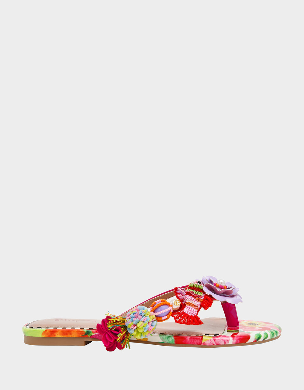Betsey Johnson DOLORIS Bright Multi Women's Thong Strappy Flower Embellished Sandal