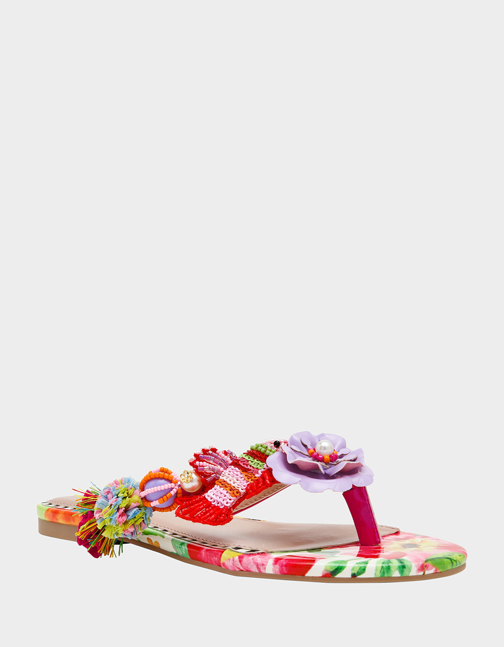 Betsey Johnson DOLORIS Bright Multi Women's Thong Strappy Flower Embellished Sandal