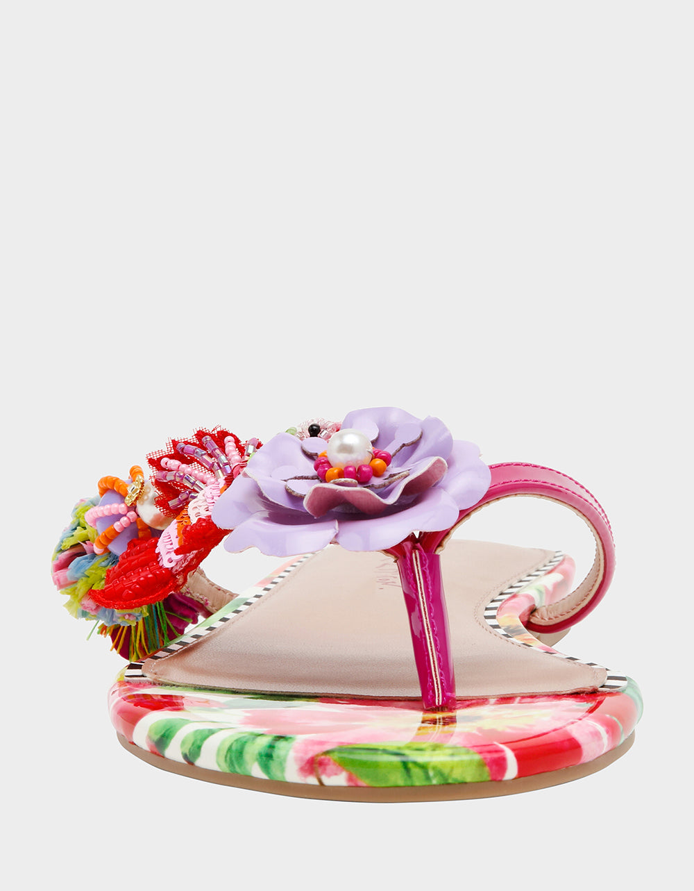 Betsey Johnson DOLORIS Bright Multi Women's Thong Strappy Flower Embellished Sandal