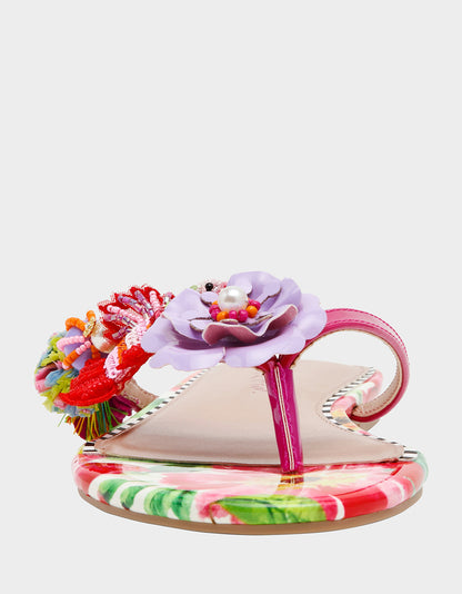 Betsey Johnson DOLORIS Bright Multi Women's Thong Strappy Flower Embellished Sandal