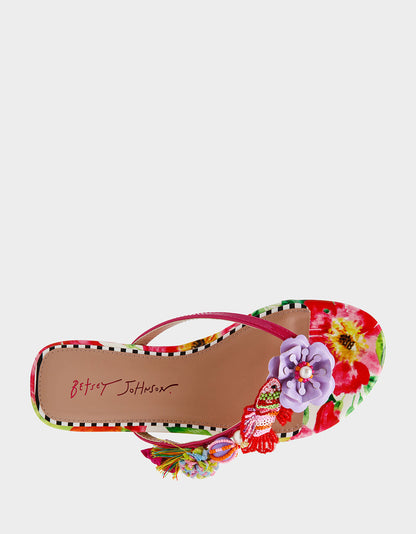 Betsey Johnson DOLORIS Bright Multi Women's Thong Strappy Flower Embellished Sandal