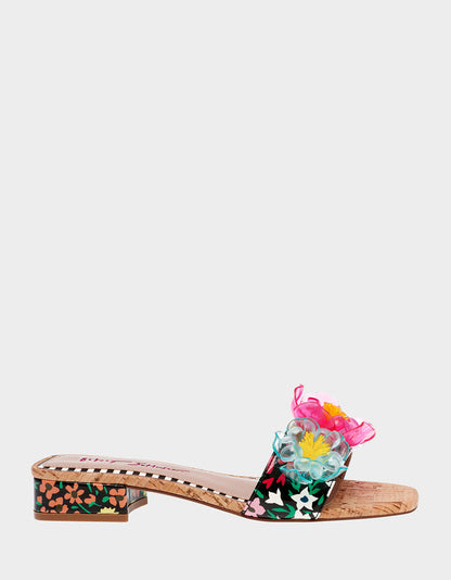 Betsey Johnson BRICE BLACK MULTI Floral Slide Sandal