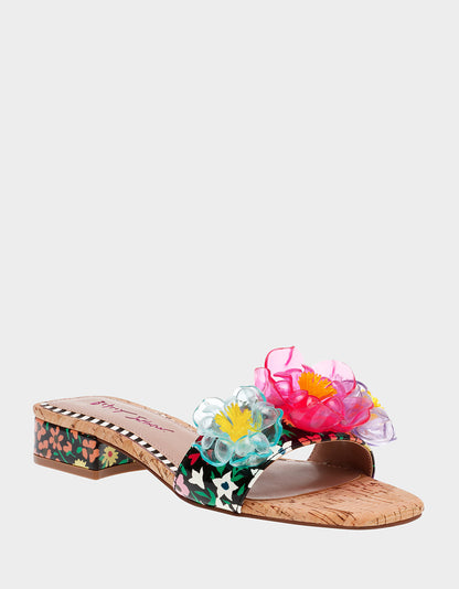 Betsey Johnson BRICE BLACK MULTI Floral Slide Sandal