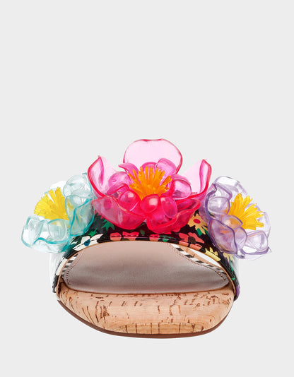 Betsey Johnson BRICE BLACK MULTI Floral Slide Sandal
