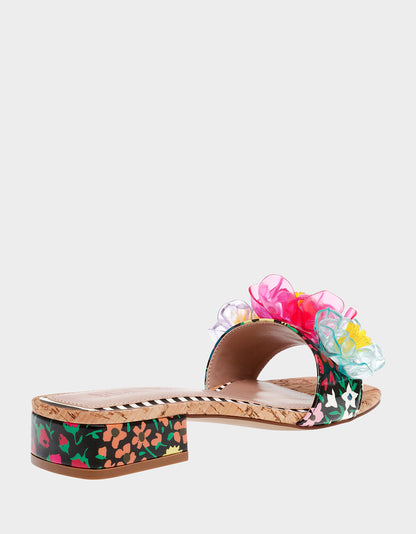 Betsey Johnson BRICE BLACK MULTI Floral Slide Sandal