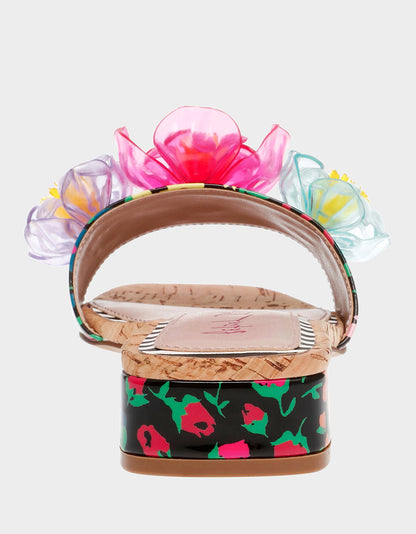 Betsey Johnson BRICE BLACK MULTI Floral Slide Sandal