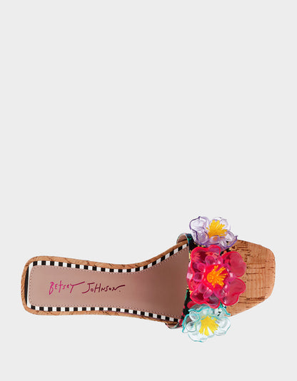 Betsey Johnson BRICE BLACK MULTI Floral Slide Sandal
