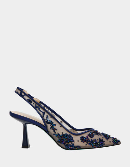 Betsey Johnson NIKKI NAVY Slingback Pointed Toe Heel