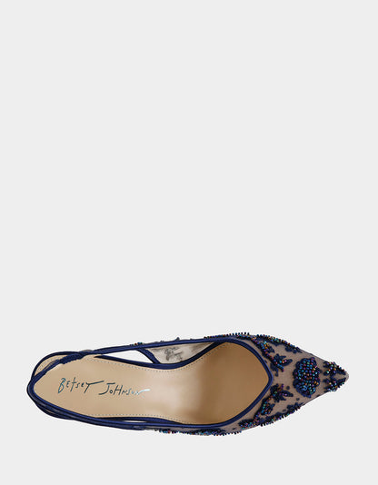 Betsey Johnson NIKKI NAVY Slingback Pointed Toe Heel
