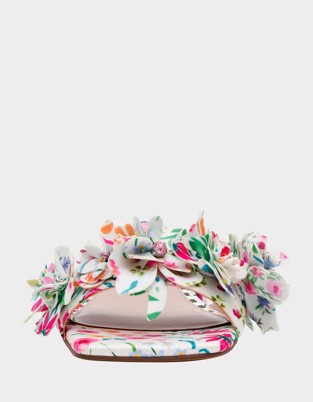 Betsey Johnson GLORRIA NATURAL FLORAL MULTI Women's Slip-On Low Block Heel Floral Sandal