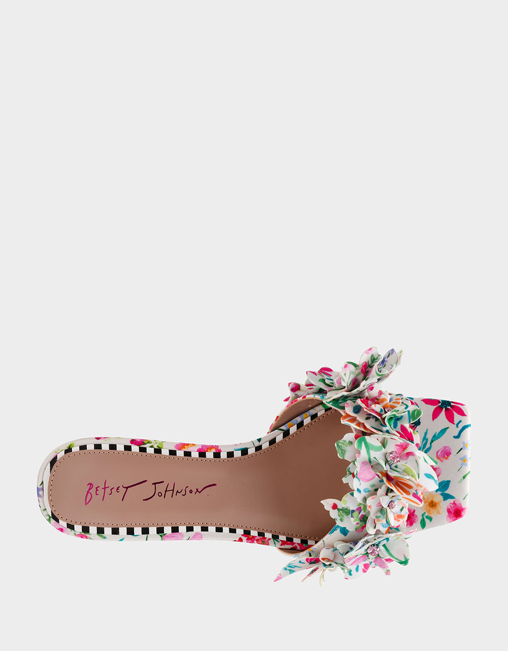 Betsey Johnson GLORRIA NATURAL FLORAL MULTI Women's Slip-On Low Block Heel Floral Sandal