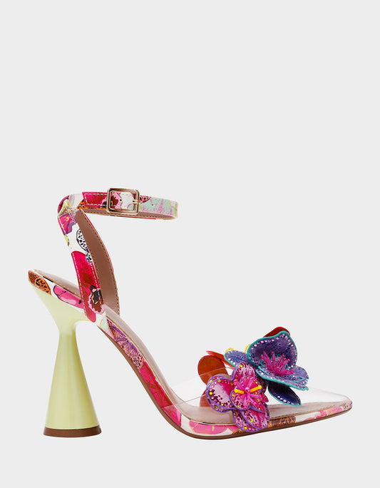 Betsey Johnson CHELSIE WHITE MULTI Women's Floral Butterfly Rhinestone Pump Heel